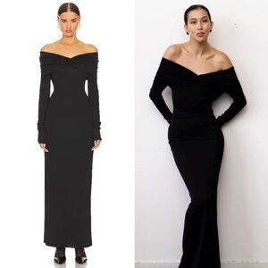Helsa Matte Jersey Off Shoulder Maxi Dress in Black Size Medium